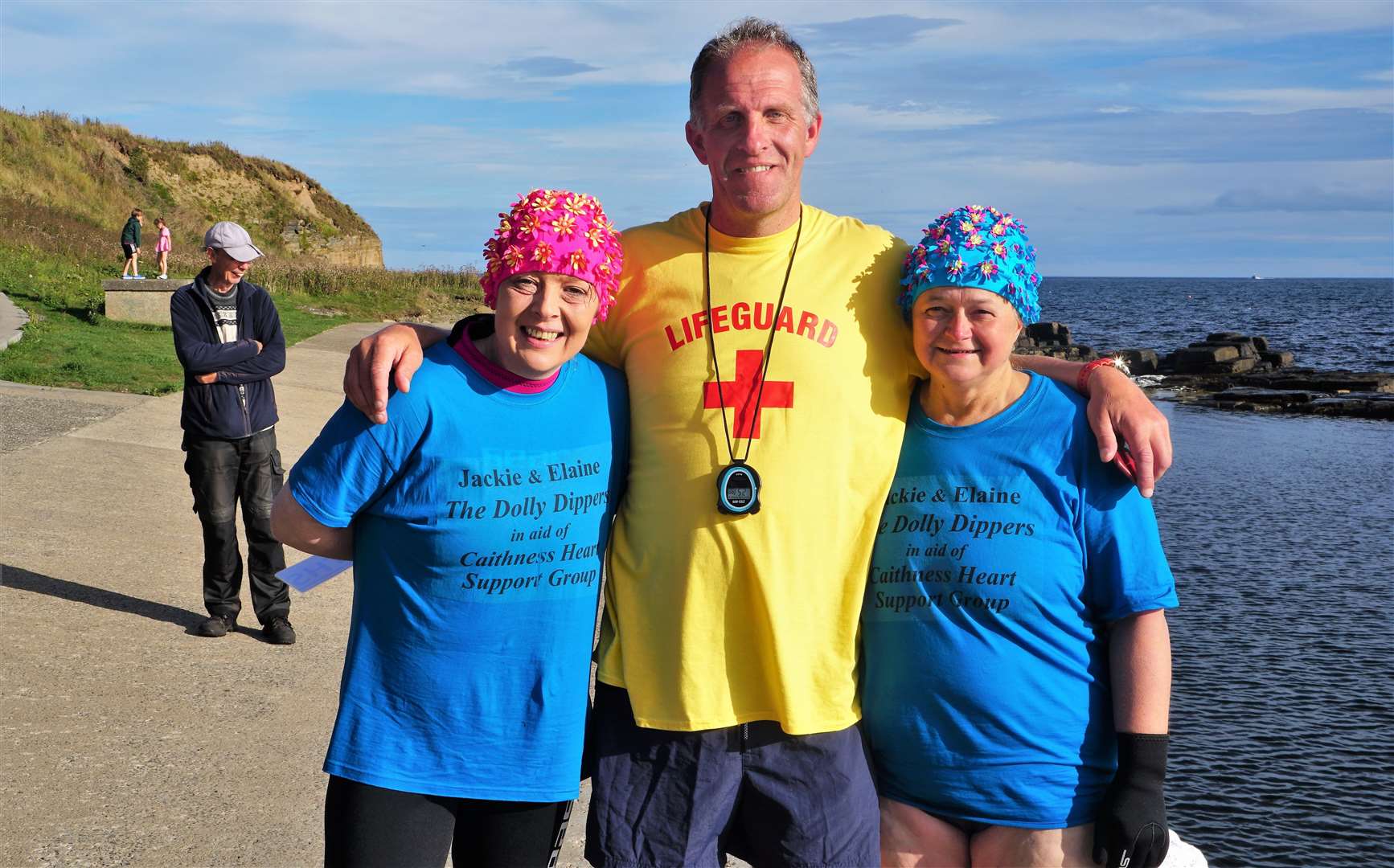 From left, Jacqueline Mackay, Alastair Ferrier, and Elaine Rosie. Alastair headed up a support team ferrying the two women around the various locations for their charity wild swimming fundraiser. Picture: DGS
