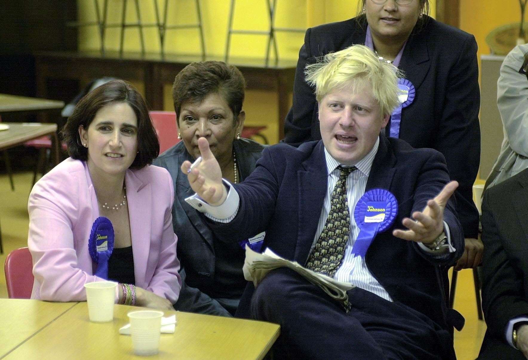 Boris Johnson watches the election results in 2001 with his then wife Marina Wheeler as he won the Henley seat for the Conservatives (PA)