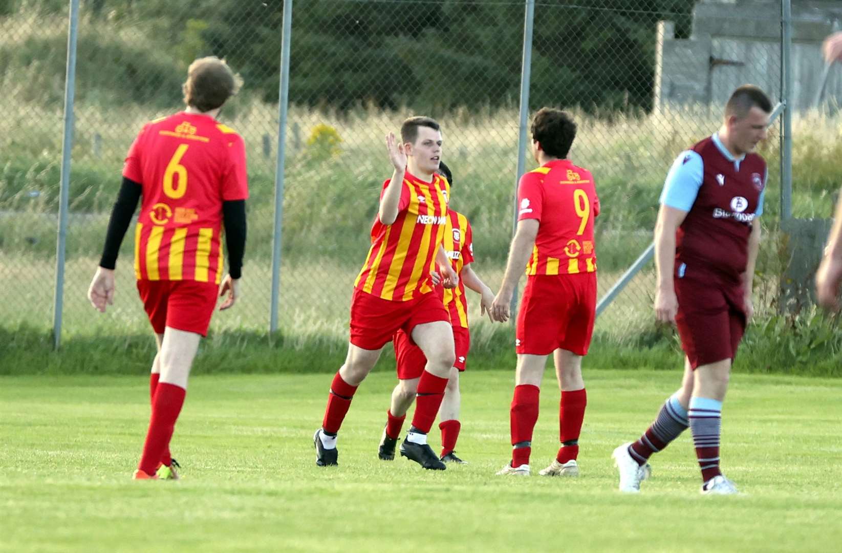Craig Kennedy – pictured celebrating a goal against Pentland United this summer – covered a greater distance than anyone in the virtual end-to-end challenge. Picture: James Gunn