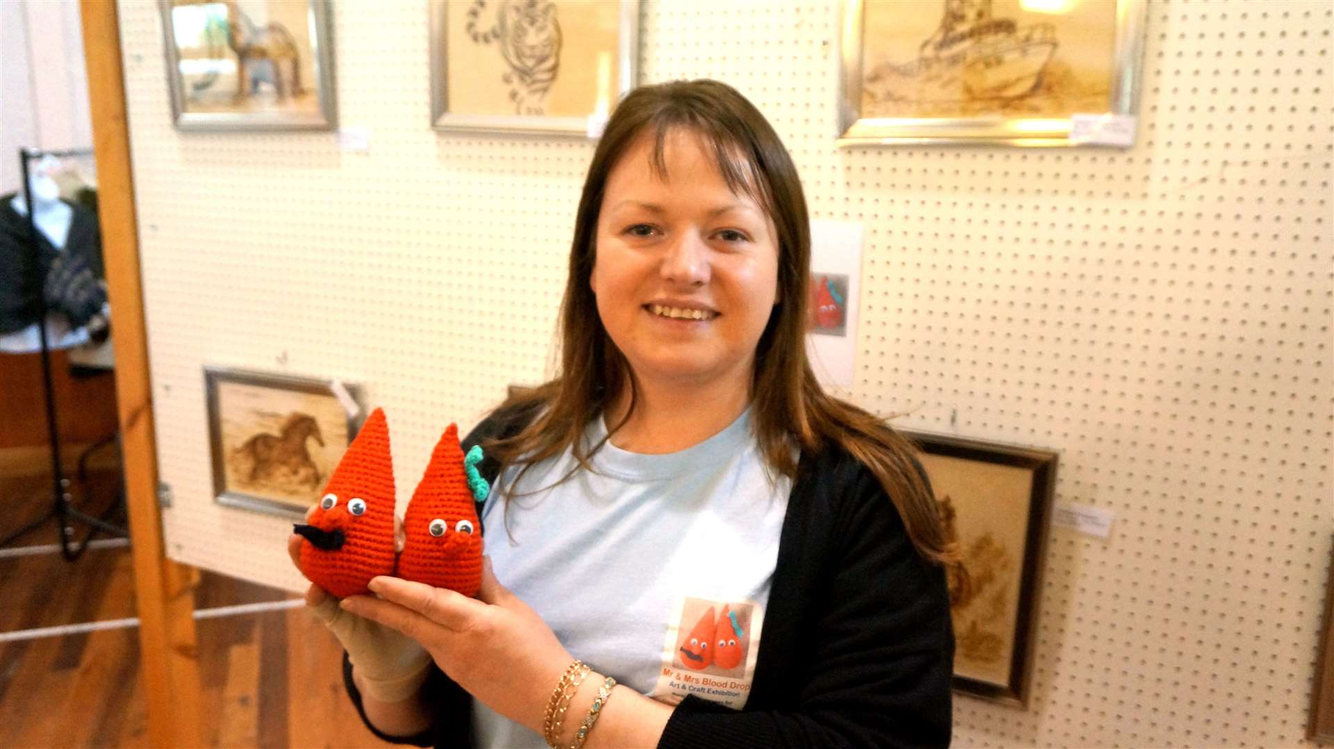 Joy Jackson with the Mr and Mrs Blood Drop gonks she knitted. Picture: DGS