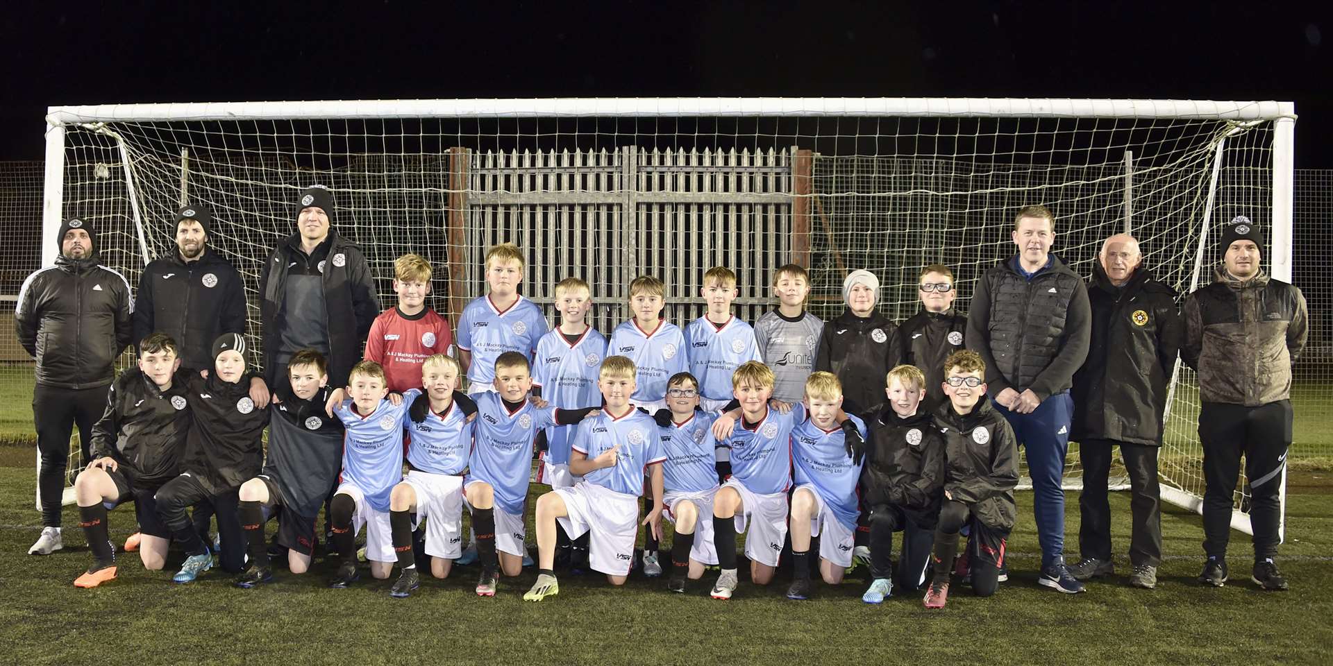 Caithness United under-12s with their new strip, sponsored by A & J Mackay Plumbing and Heating. Picture: Mel Roger