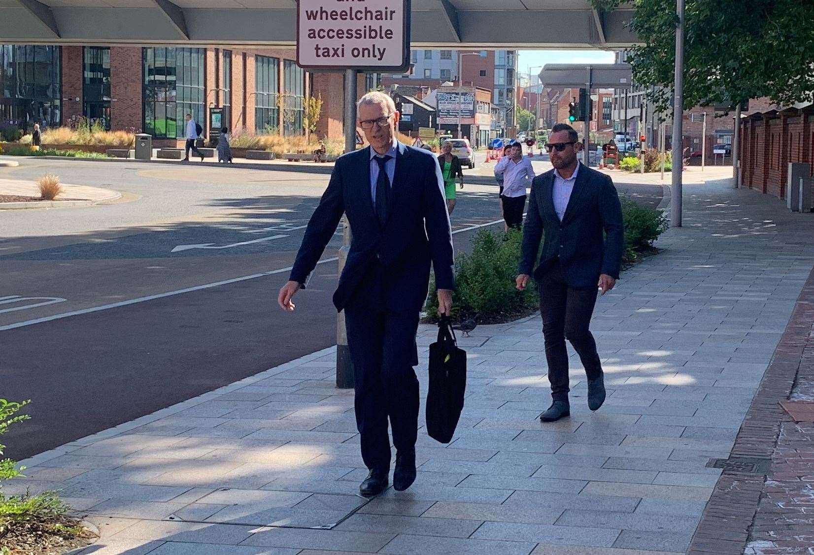 TV and radio presenter Jeremy Vine, left, arriving at Nottingham Crown Court to evidence (Dave Higgens/PA)