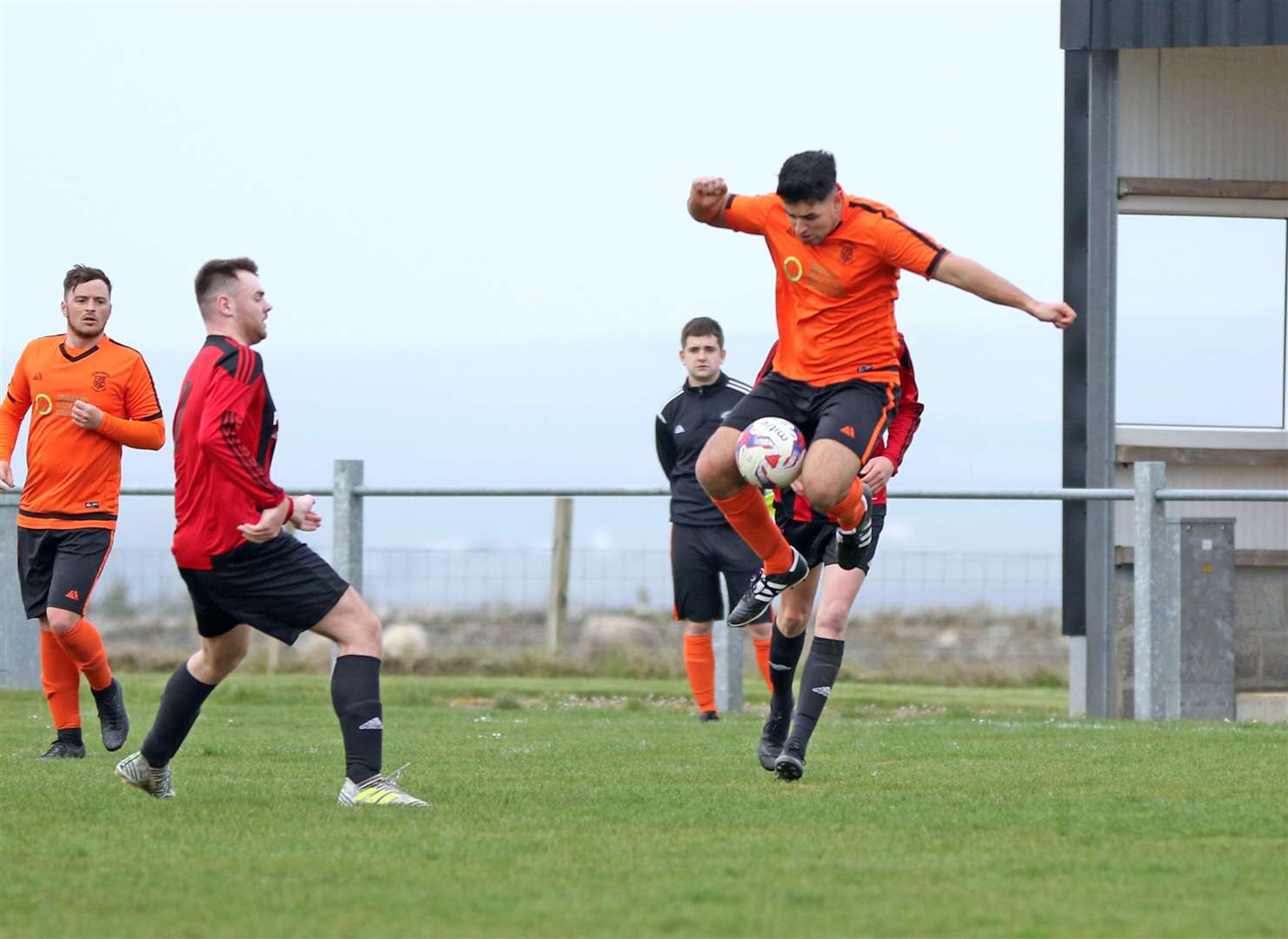 Saleem Bremner – pictured in action against Halkirk in the last Caithness AFA season, in 2019 – was on target for John O'Groats in their Colin Macleod Memorial Cup tie against Wick Groats this week. Picture: James Gunn