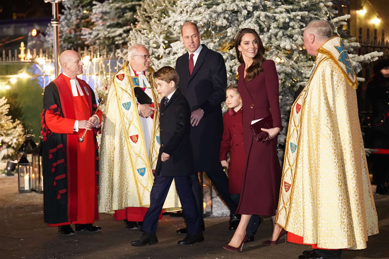 Prince George, the Prince of Wales, Princess Charlotte and the Princess of Wales leaving after attending the Together At Christmas Carol Service at Westminster Abbey (James Manning/PA)