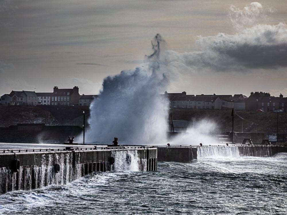 Wick harbour in the wind on Sunday. Picture: Neil Holden