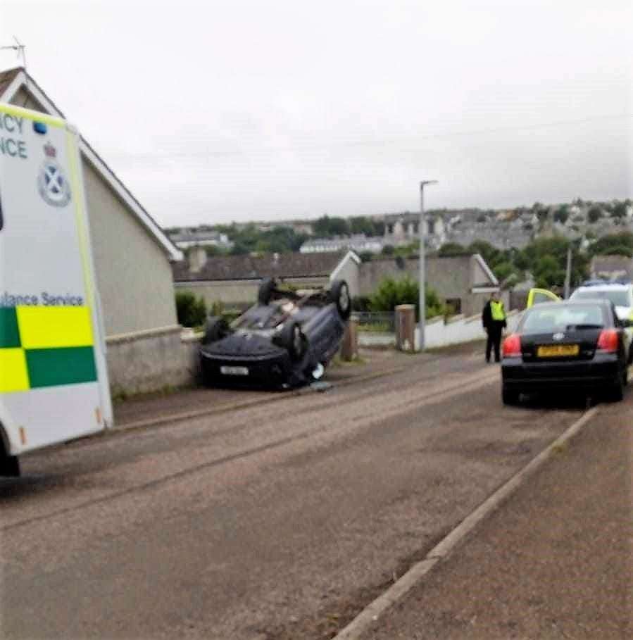 A car flipped over after a crash in Thurso on Thursday, August 3.