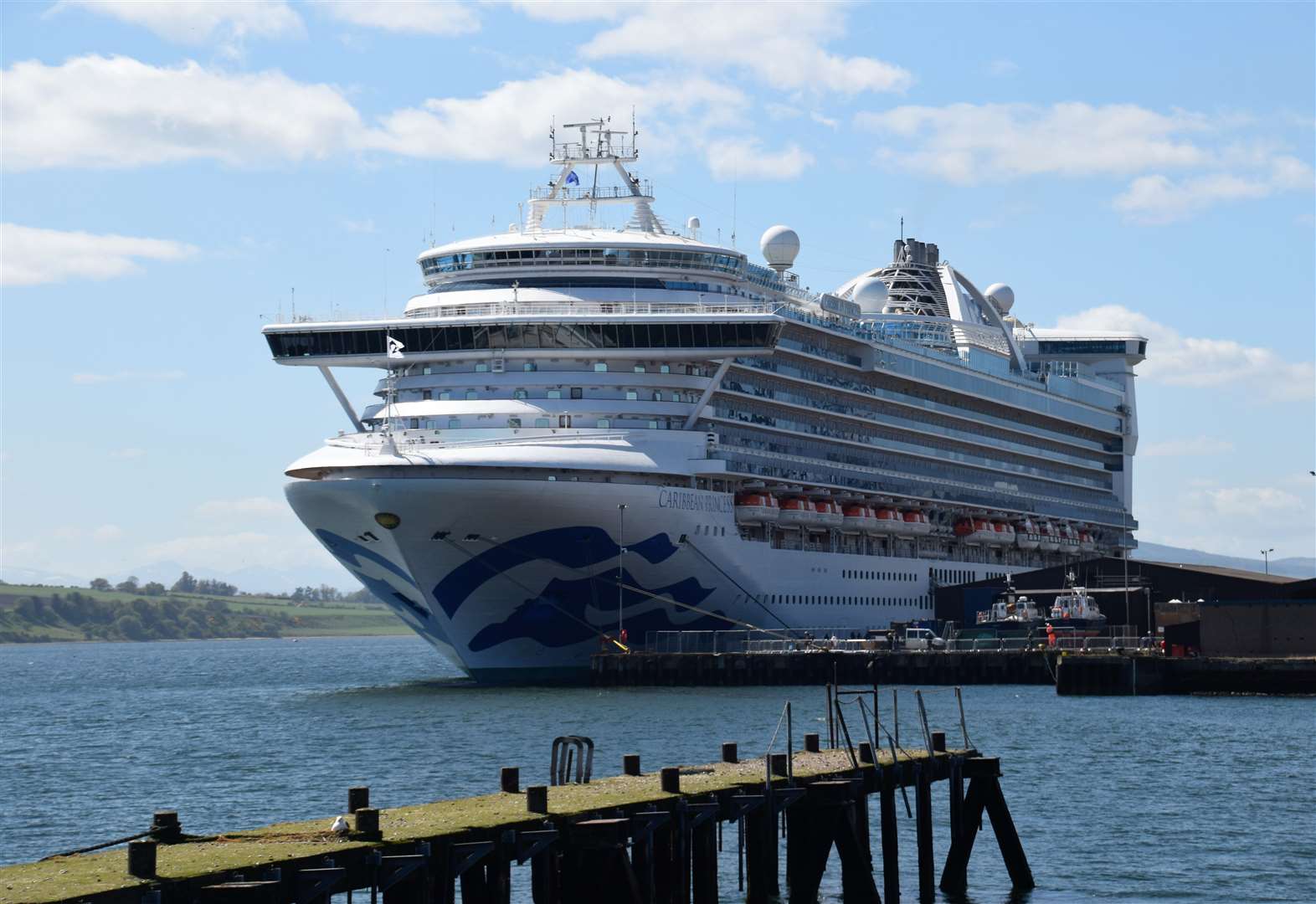 The Caribbean Princess cruise ship at dock in Invergordon.