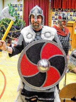 A Viking visitor to Pennyland Primary School last year as part of Da Dooonie Day.