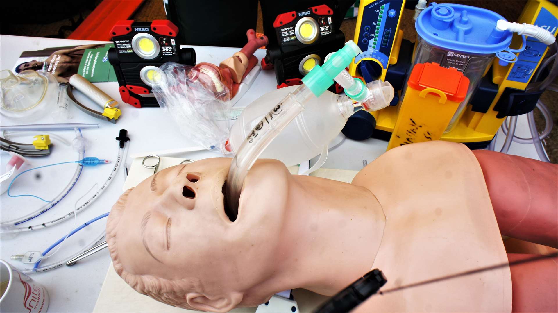 The ambulance crew showed resuscitation techniques using this dummy. Picture: DGS