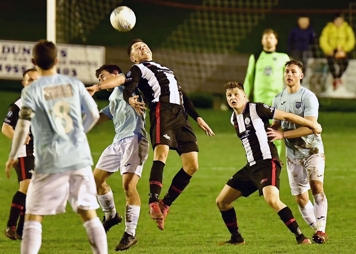 Jack Henry strains to repel yet another Fraserburgh attack during Wick's 2-0 home loss to Broch. Picture: Mel Roger