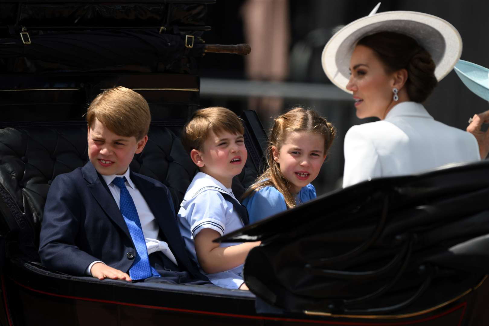 Prince George, Prince Louis, Princess Charlotte and the Duchess of Cambridge during the Trooping the Colour ceremony during the Platinum Jubilee celebrations (Adrian Dennis/PA)