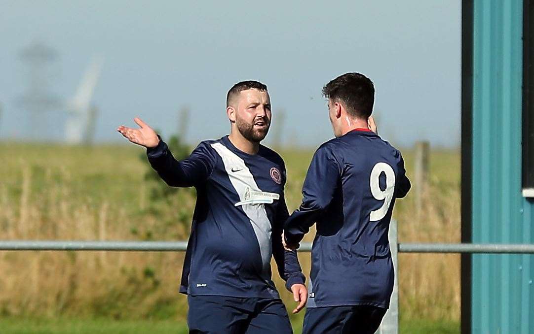 Bobby Gunn, left, smashed in four goals to get new Halkirk boss Ewan McElroy off to a winning start with an 11-1 demolition of Bonar Bridge. Picture: James Gunn