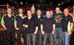 Movember fundraisers (from left) Jules Jackman, John Murray, Darren Macleod, Jamie Mackay, Andrew Crawford, Kevin Macleod, Stuart Ramsay, Kev Macleod and John Firth who helped collect over £700 at a rock night in Skinandi’s.