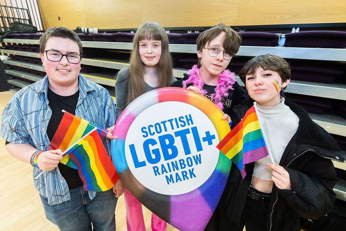 Students and staff from Highlands and Islands Students’ Association at an LGBT History Month event event at UHI Inverness on Tuesday 27 February. Students Daniel Hendry, Cara Macleod, Leon Dougan and Eva Delaye. Picture: Paul Campbell