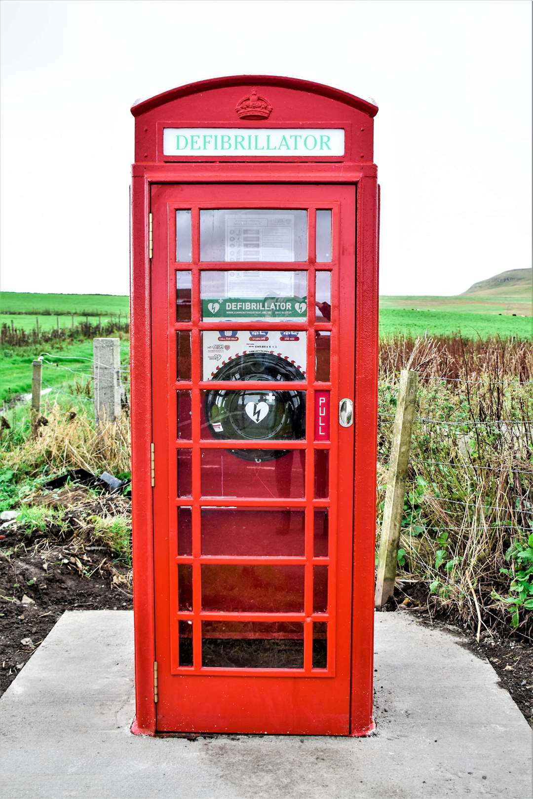 This phone box has been altered to home a defibrillator.