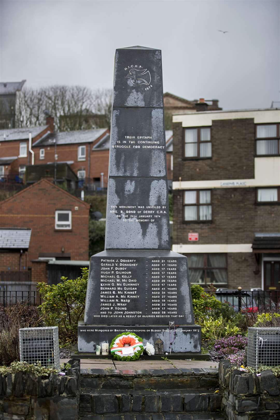 The Bloody Sunday Memorial in Derry’s Bogside with the names of those killed on Bloody Sunday (Liam McBurney/PA)