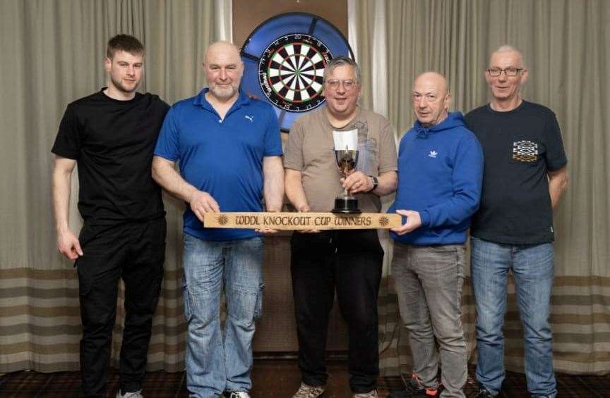 Seaview, winners of Wick and District Darts League and the Knockout Cup. From left: Marc Macgregor, Kevin Macgregor, Sandy Mackay (who presented the prizes), James Howden and Stewart Tait.