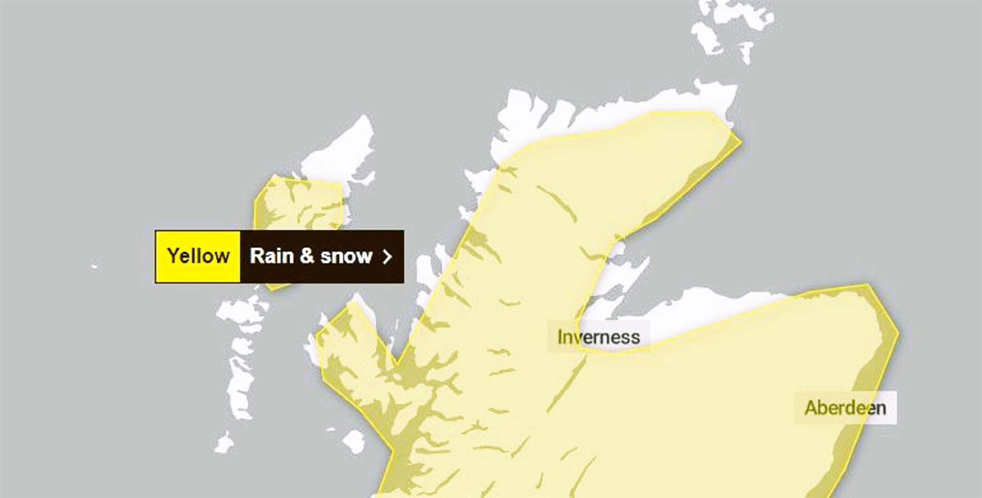 Met Office map with Yellow Warning.