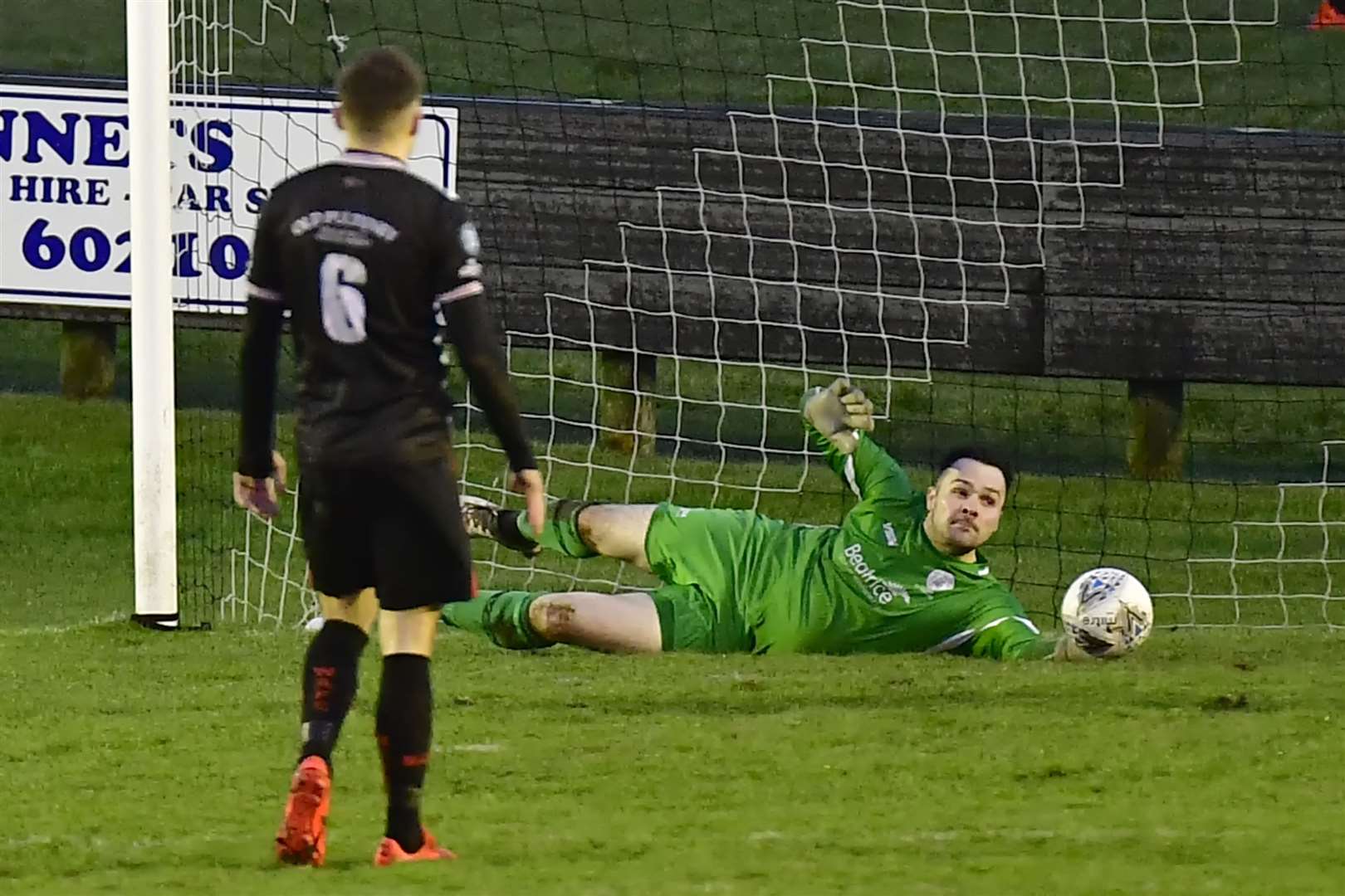 Academy goalkeeper Gordon Clark denies Forres a goal with this save at full stretch. Picture: Mel Roger