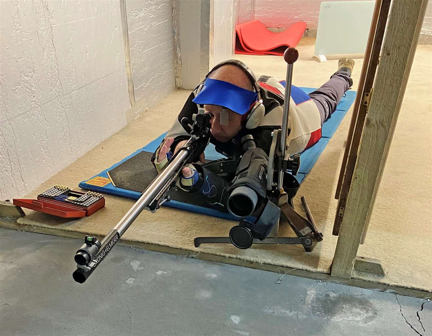 Robbie Campbell (Halkirk Rifle Club) shooting at Wick Old Stagers' indoor range. Picture: Peter Richard