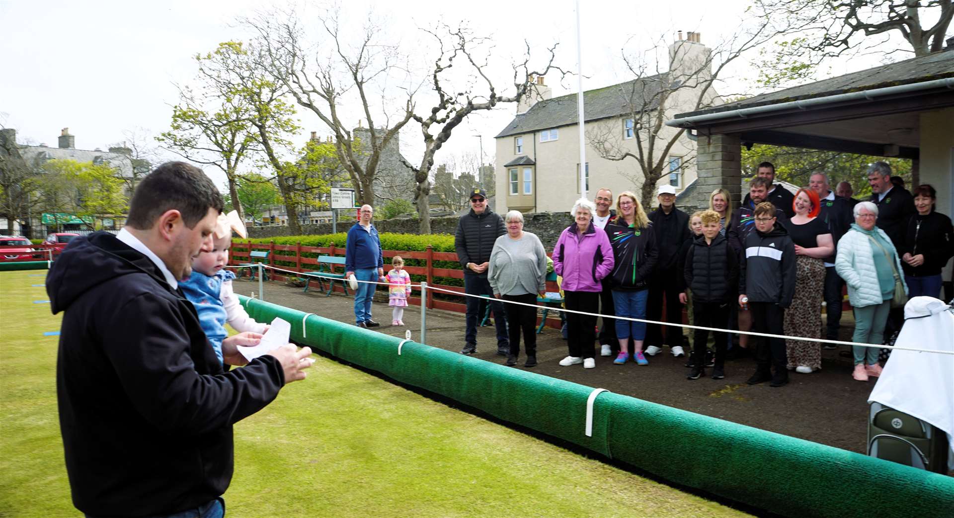 Rosebank Bowling Club president, Scott Christie, speaks to members at the opening event on Saturday afternoon. Picture: DGS