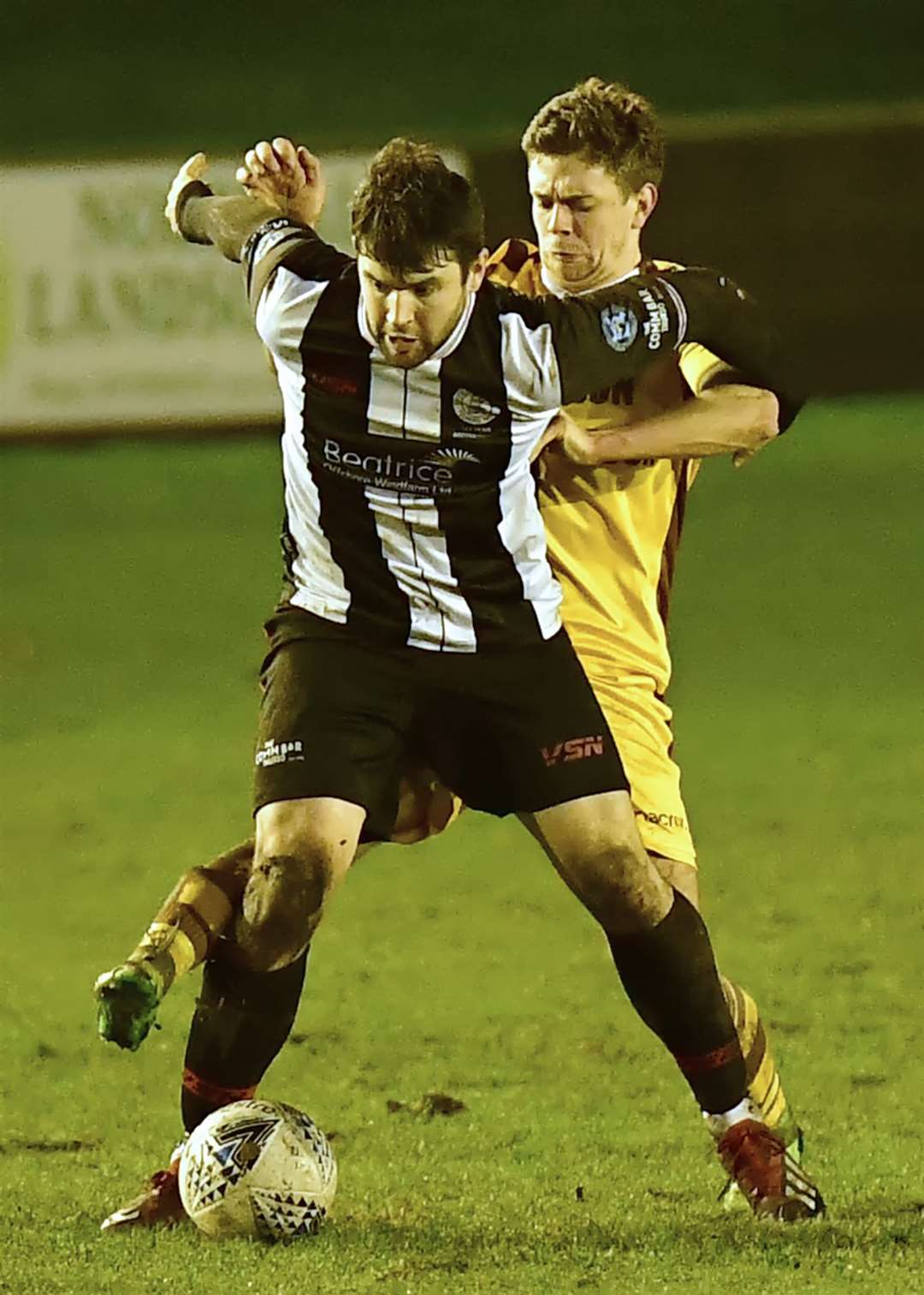 Wick Academy's Sam Mackay in action against Forres Mechanics last month. Mackay has been a key part of the Scorries' midfield. Picture: Mel Roger