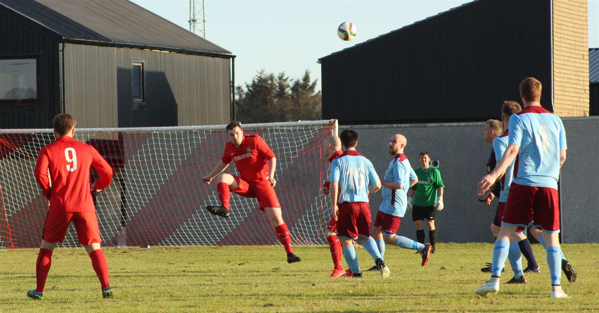 John Budge hooks the ball clear for Wick Groats in Monday's Division One clash with Pentland United.