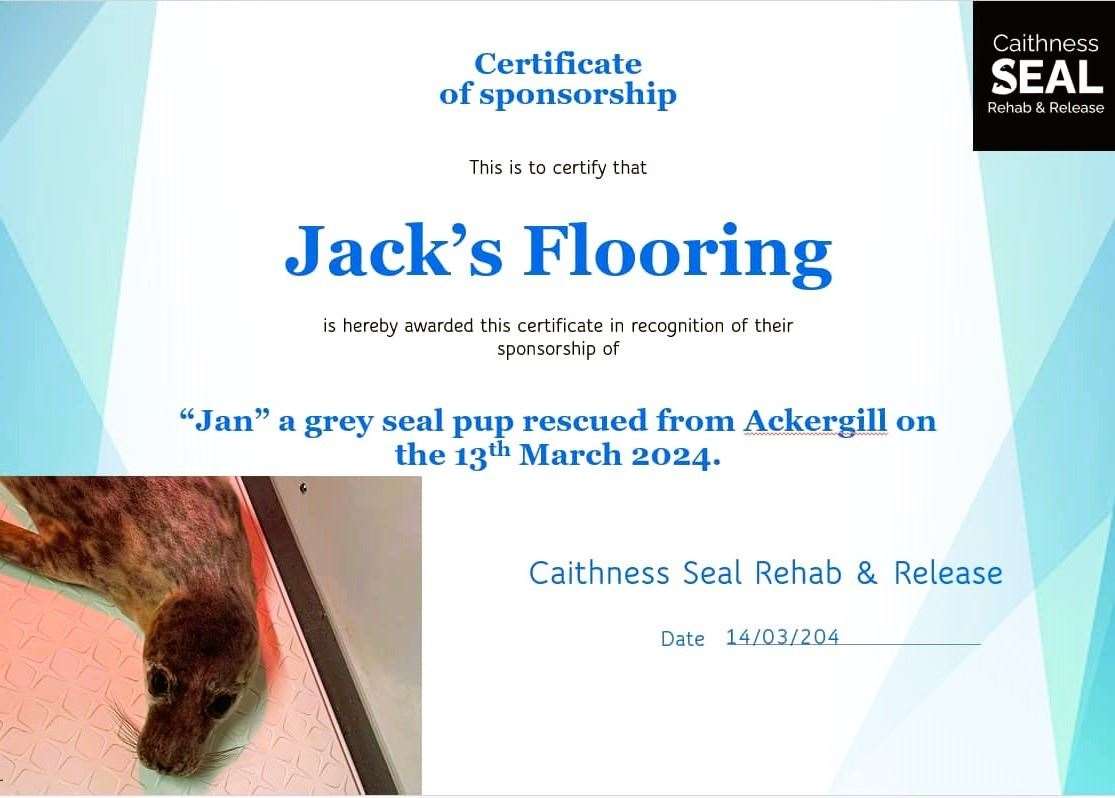 Seal sponsorship certificate for Jack's Flooring.