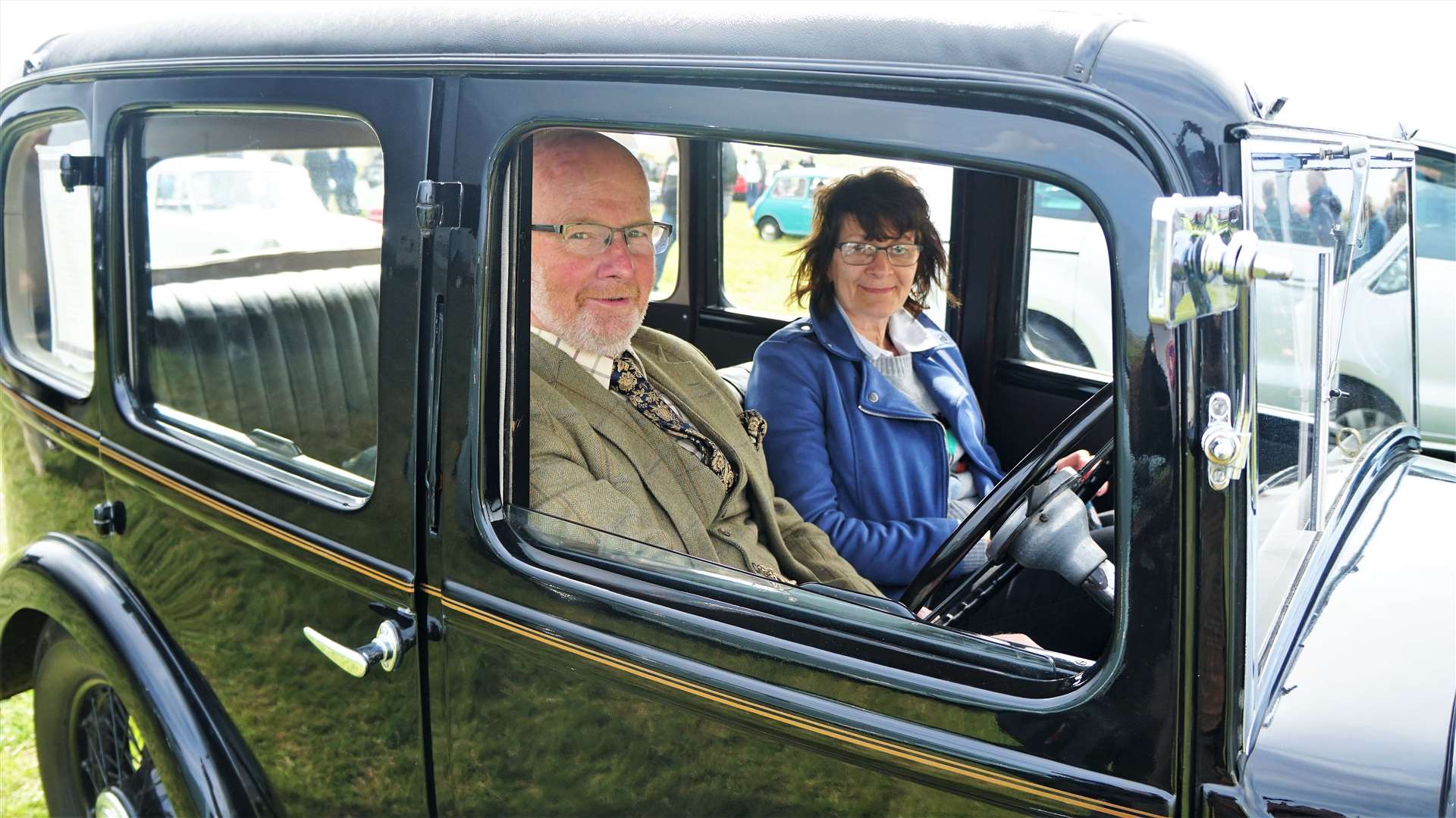 Jim Macgregor from Latheron Mains and his wife Rhona in their 1930s Austin. Picture: DGS
