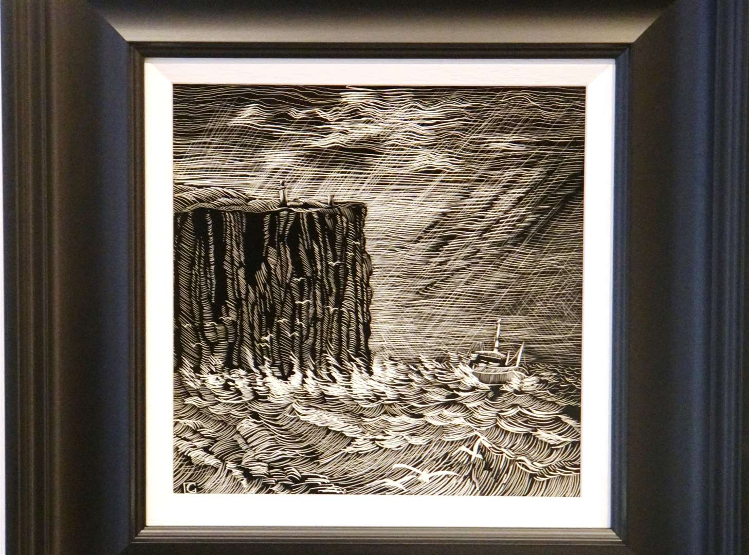 This composition is also on scratchboard and depicts Dunnet Head.