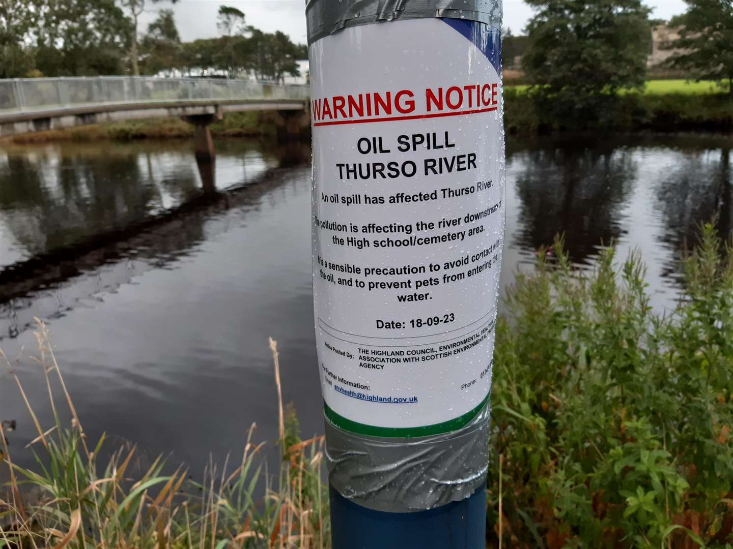 One of the signs close to the River Thurso warning people of the pollution.