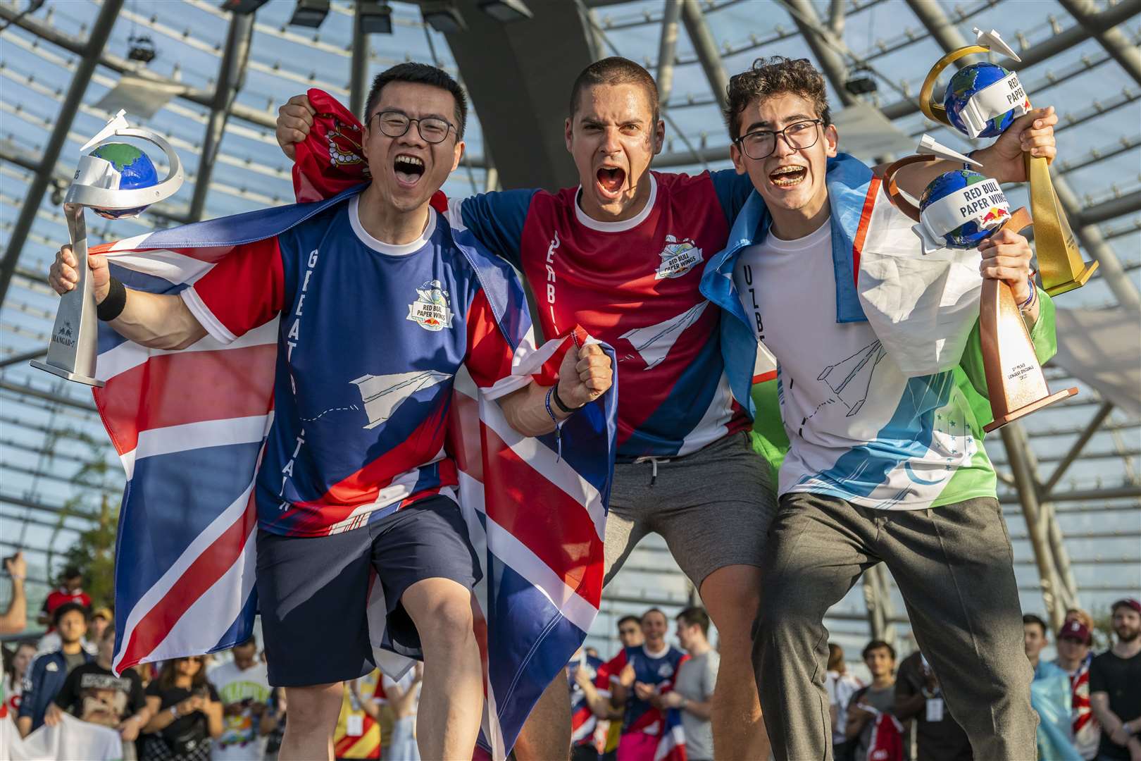 Yicheng Sun of Great Britain, Lazar Krstic of Serbia and Aibek Atabay of Kazakhstan (Red Bull/PA)
