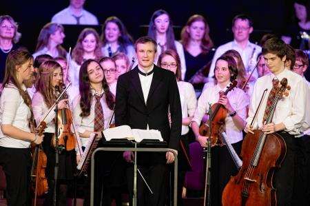 Guest conductor Garry Walker pictured with the Highland Regional Youth Orchestra