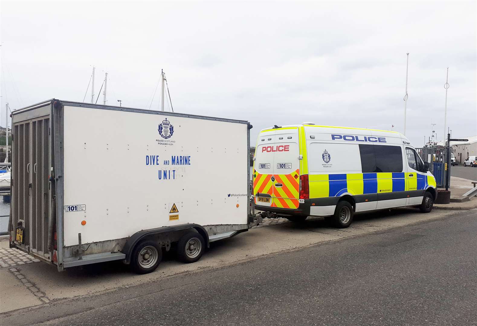 Police Scotland's Dive and Marine Unit at Wick harbour on Tuesday morning.