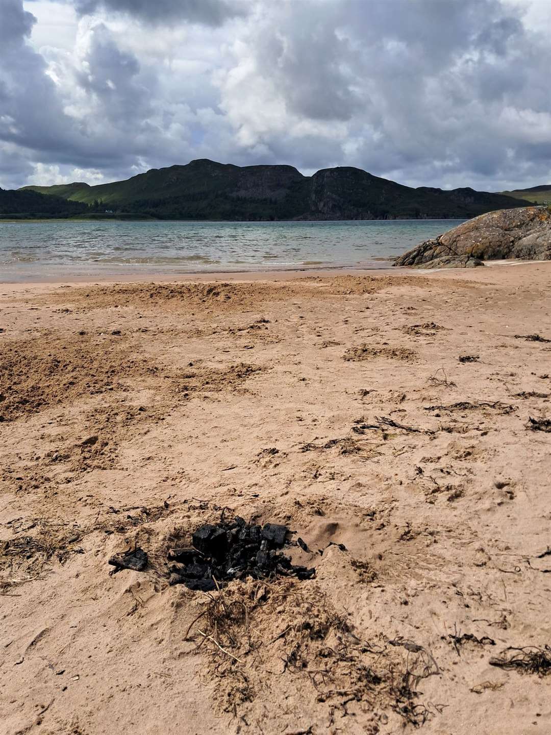 The remains of a fire at Gruinard Beach. Picture: John Bramham.