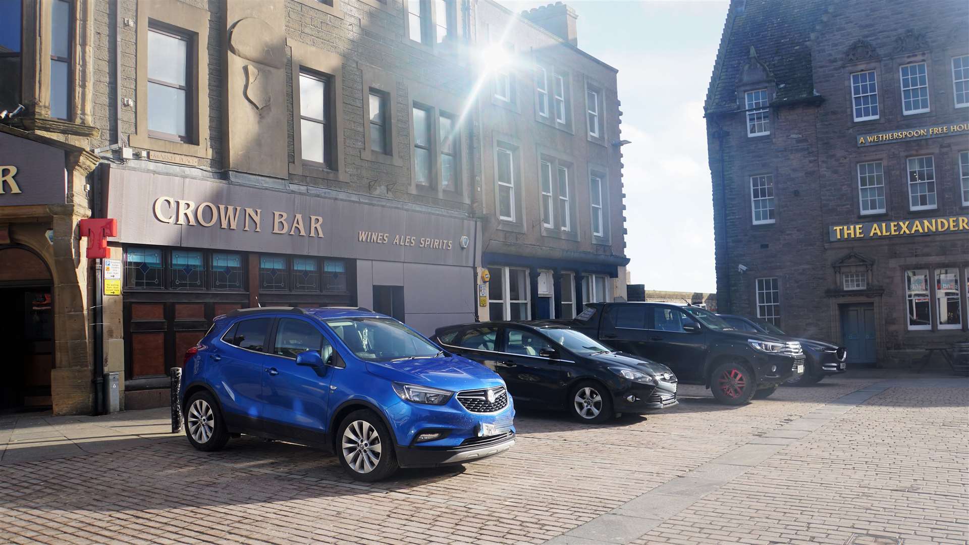 Cars parked in Wick's Market Square on Sunday afternoon.