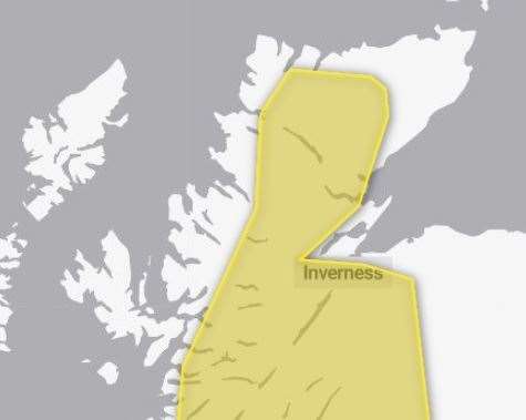 The yellow warning covers many parts of the Highlands. Picture: Met Office.