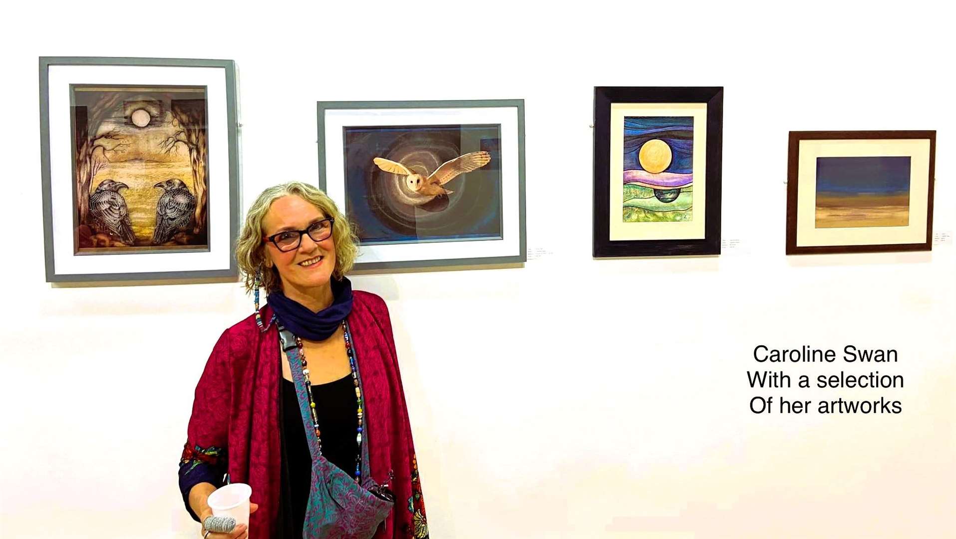 Caroline Swan with a selection of her artworks. Pictures supplied