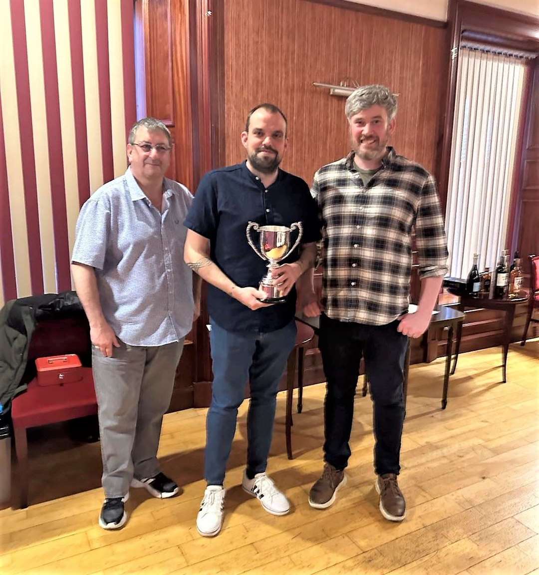 From left, Pulteney Indoor Bowling Club vice president Graham Bain, Dave Coull who received the Bowlers Choice Cup and club president Neil McIntosh.