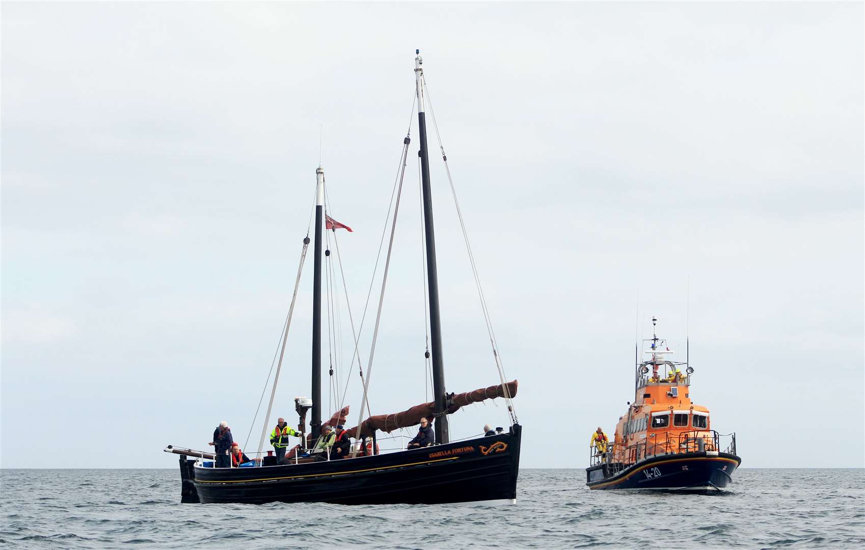 The Isabella Fortuna and Wick lifeboat in the bay. Picture: Alan Hendry