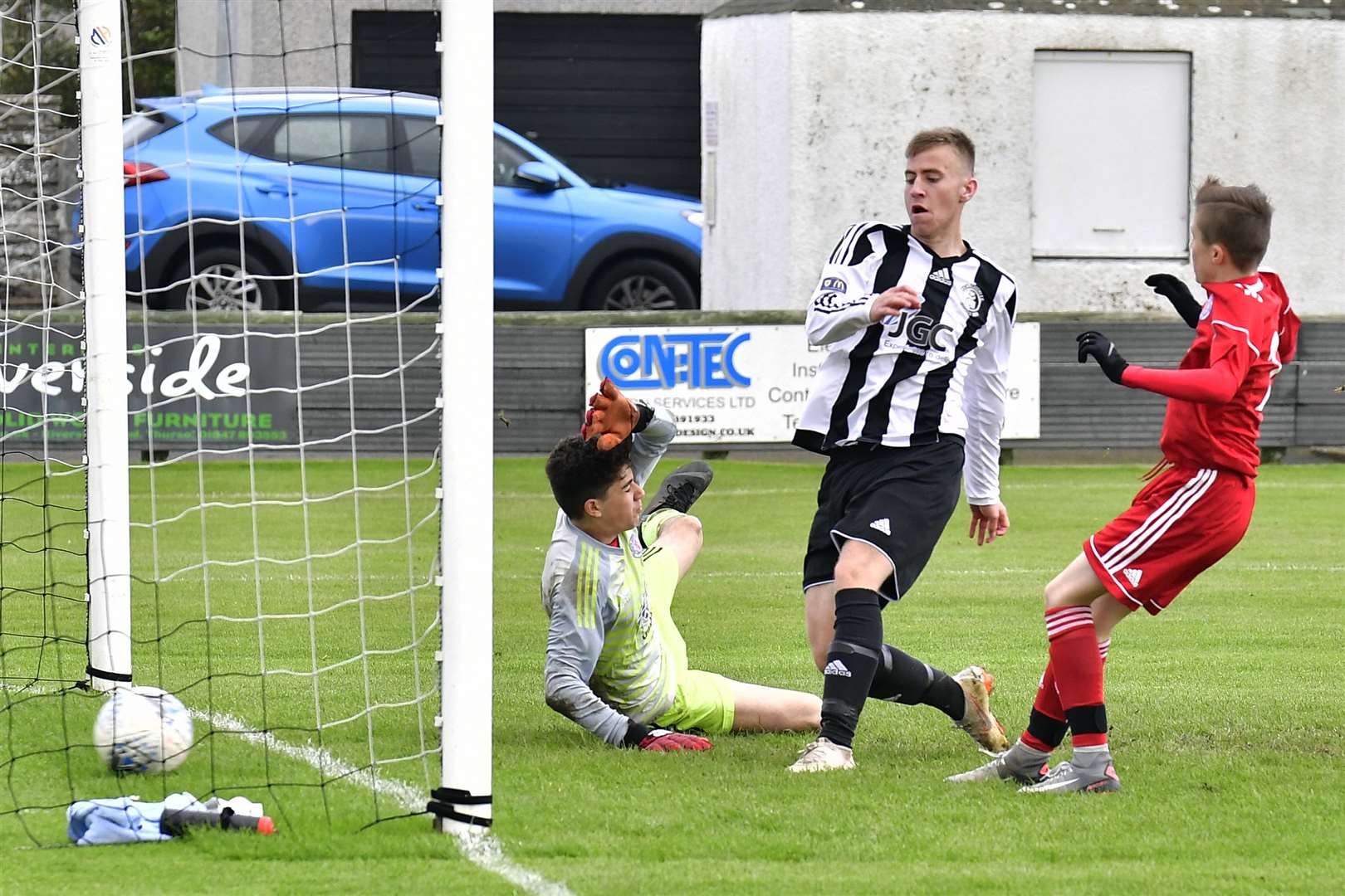 Sam Barclay of Wick Academy U17 fires in one of his six goals against Ullapool. Picture: Bob Roger