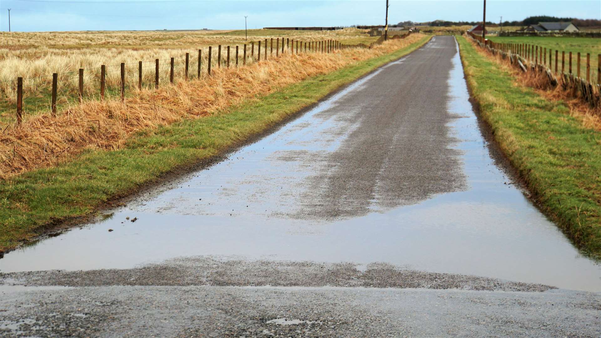 Water on a road in the Dunnet area. Picture: DGS