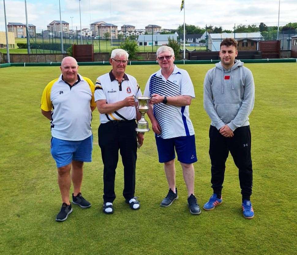 MacIntyre Four-Bowl Round-Robin Pairs finalists (from left) Brian Tewnion, Allan Doull, Douglas Morrison and Ian Mackay.