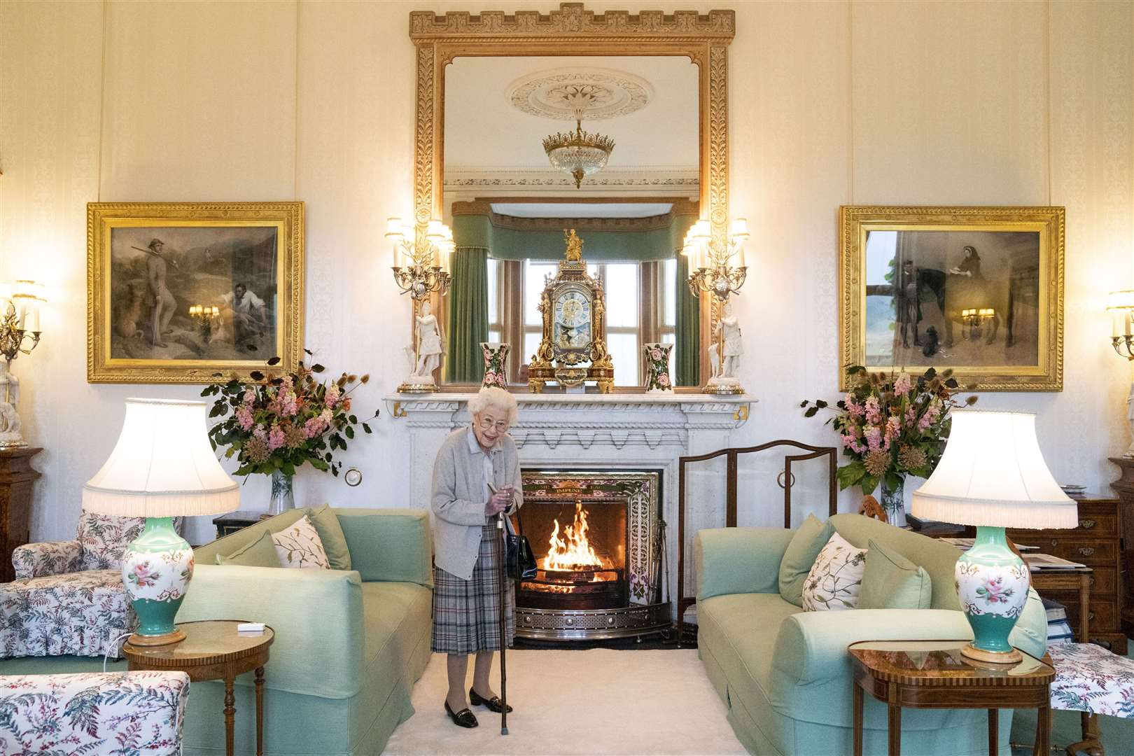 The Queen waits in the Drawing Room before receiving Liz Truss for an audience at Balmoral, Scotland (Jane Barlow/PA)
