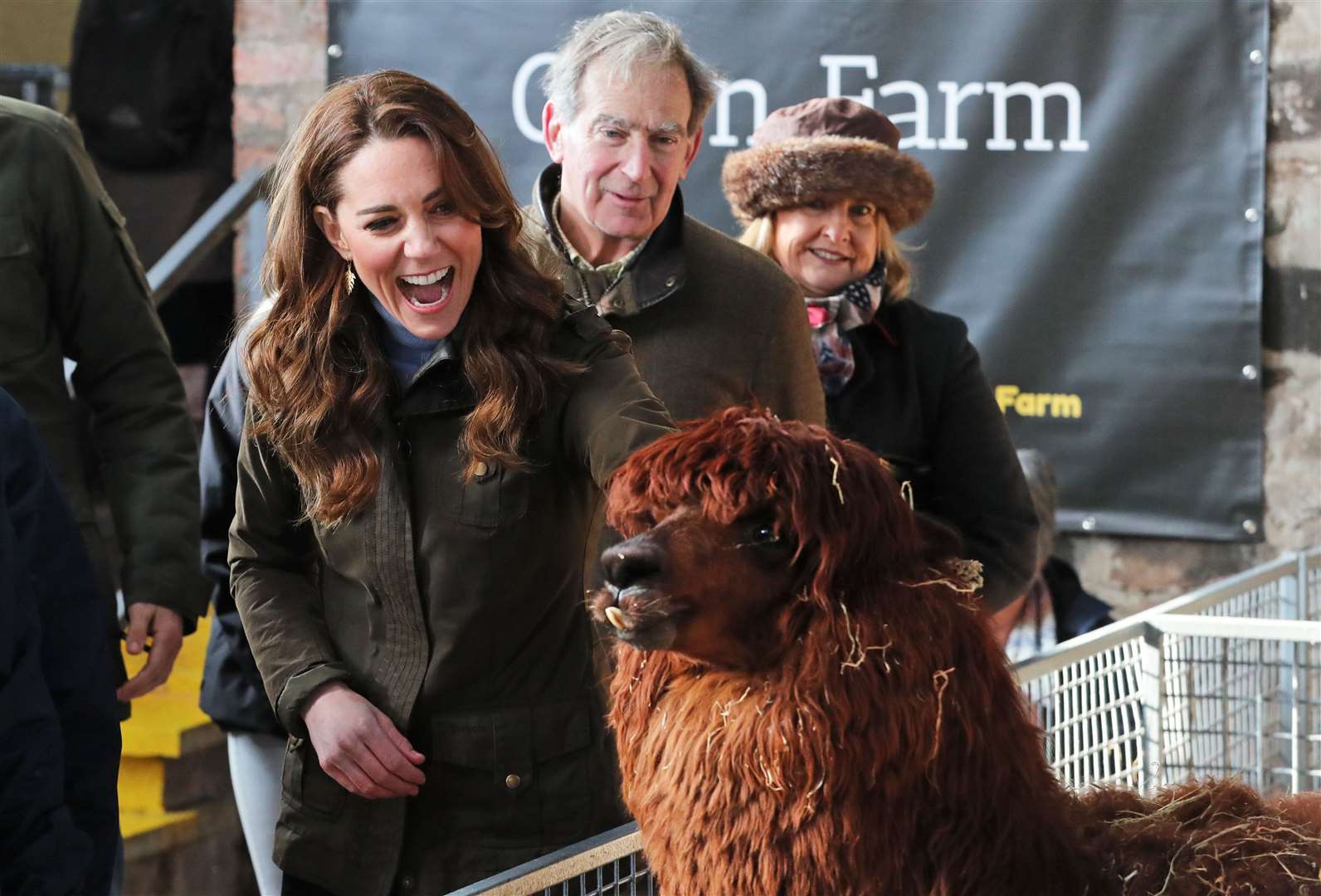 The Duchess of Cambridge strokes an alpaca during a February visit to The Ark Open Farm, at Newtownards, near Belfast (Liam McBurney/PA)