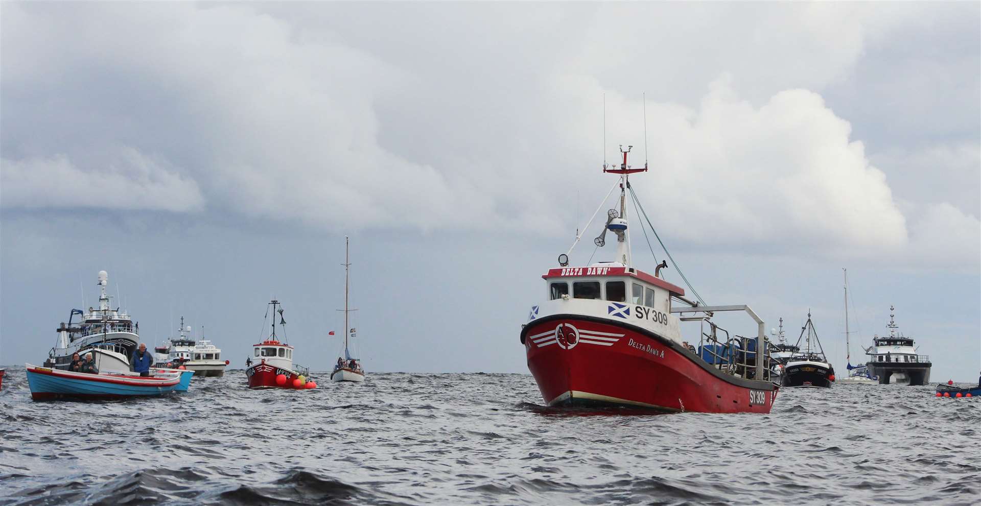 Some of the boats gathering in Wick Bay. Picture: Alan Hendry