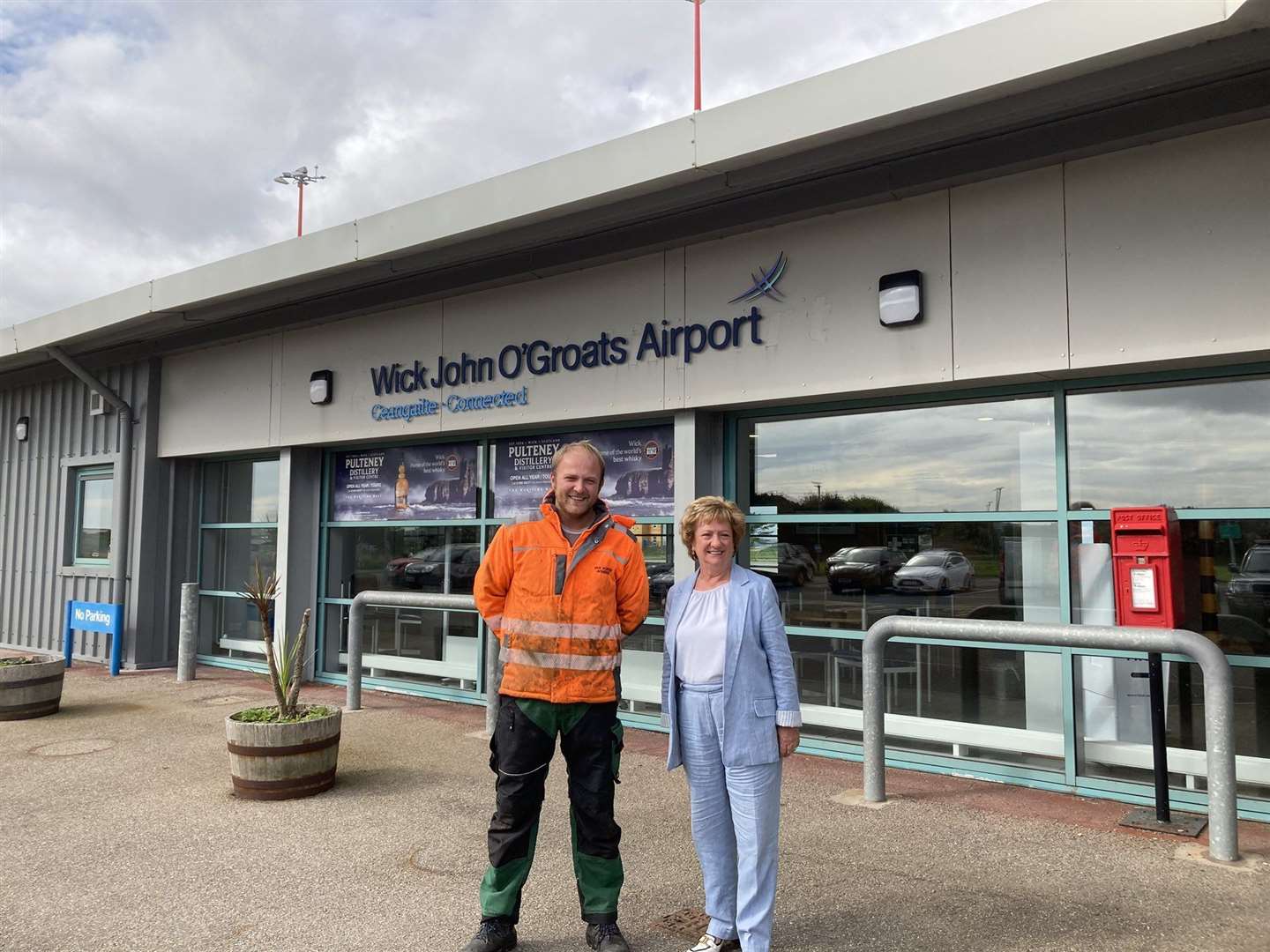 Dr Liz Cameron with Drew Murray of Far North Aviation at Wick John O’Groats Airport.