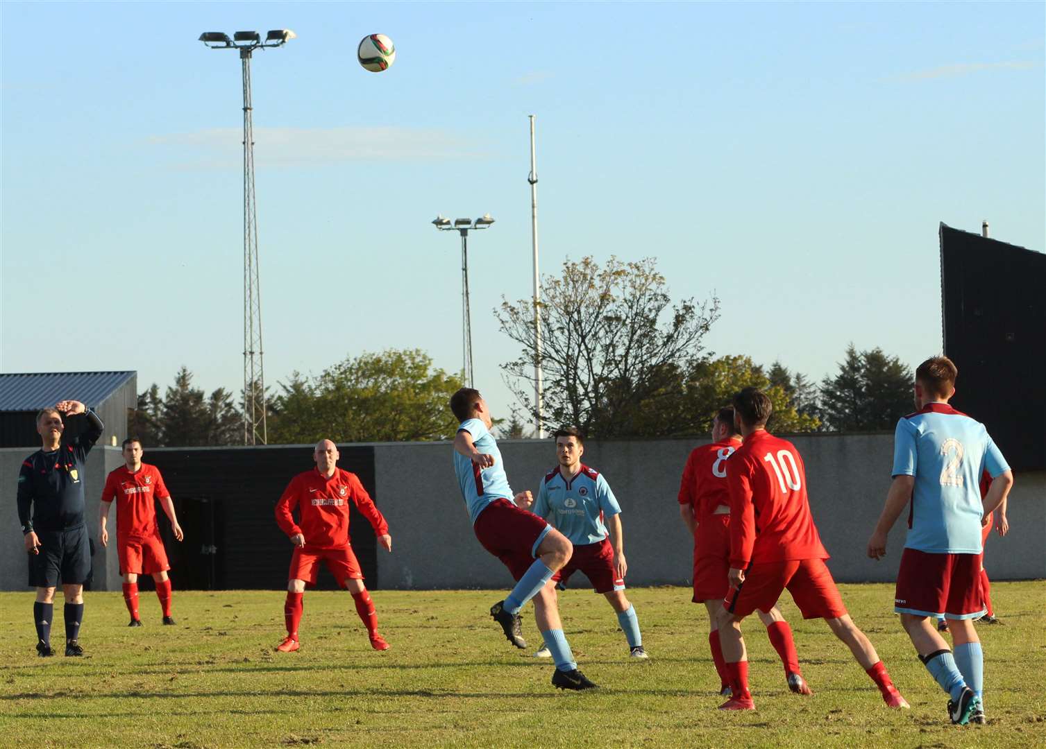 The ball goes sky high as Wick Groats and Pentland United battle it out at the Upper Bignold.