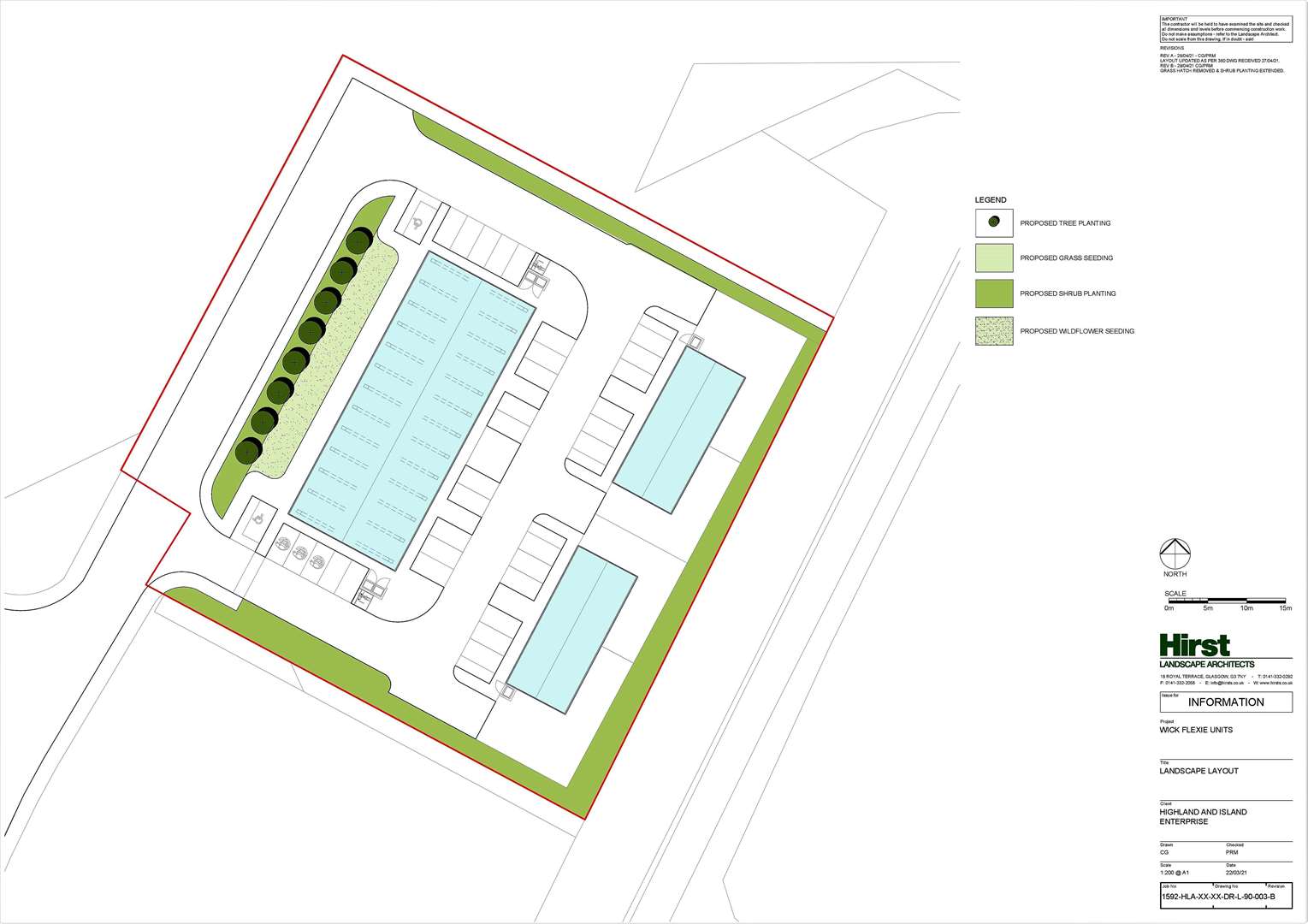Landscaping plan for the flex units at Wick Business park.