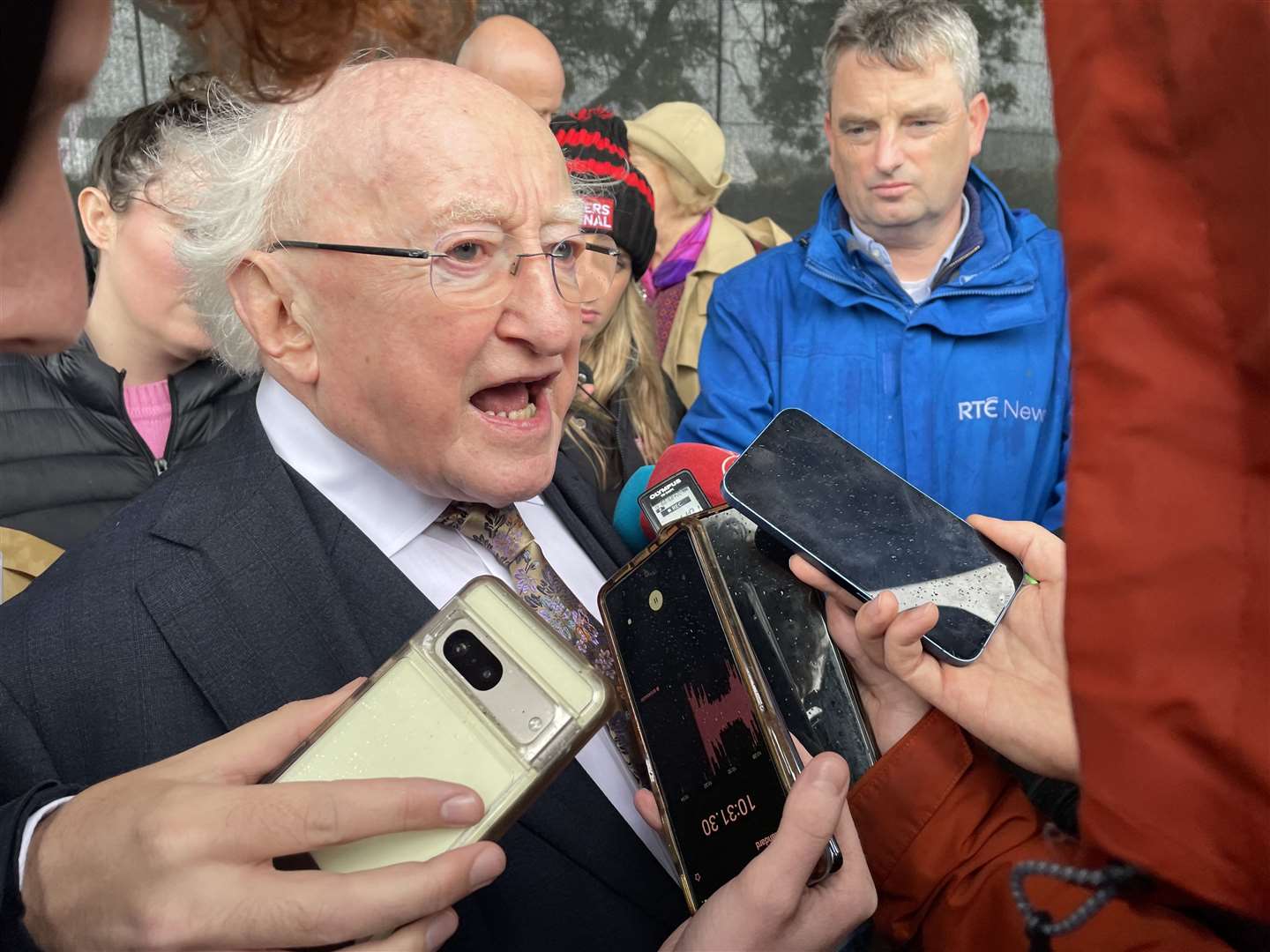 Michael D Higgins speaks to the media about climate change during the National Ploughing Championships at Ratheniska, Co Laois (Grainne Ni Aodha/PA)